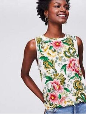LOFT | Camellia Gardens Floral Tie Back Top - Pink/Green Multi